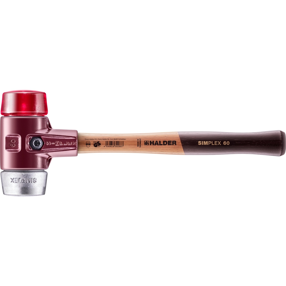 Maillet SIMPLEX avec boîtier en fonte malléable et manche en bois diam 60 plastique métal doux - HALDER - 3069.060