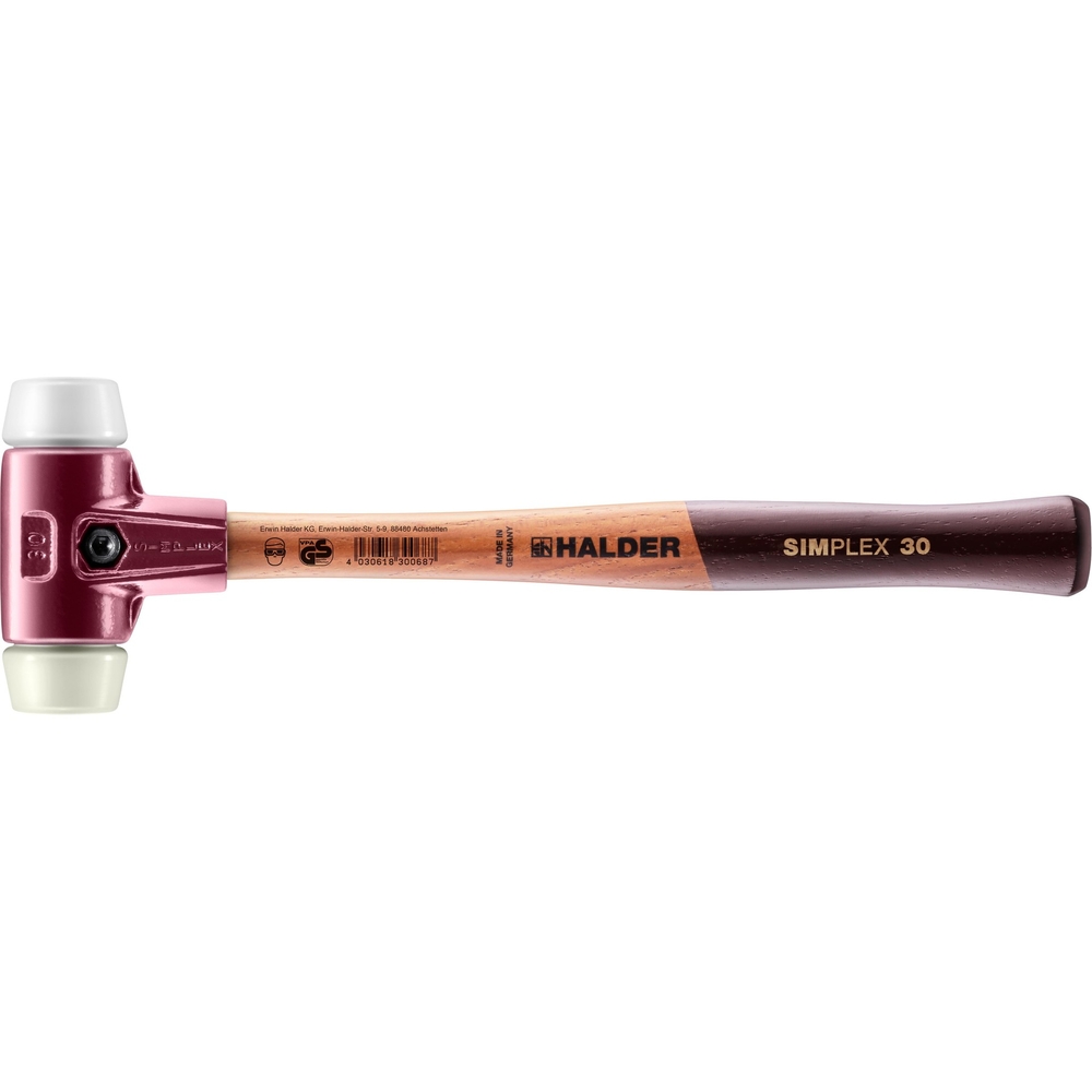 Maillet SIMPLEX avec boîtier en fonte malléable et manche en bois diam 30 superplastique nylon - HALDER - 3078.030