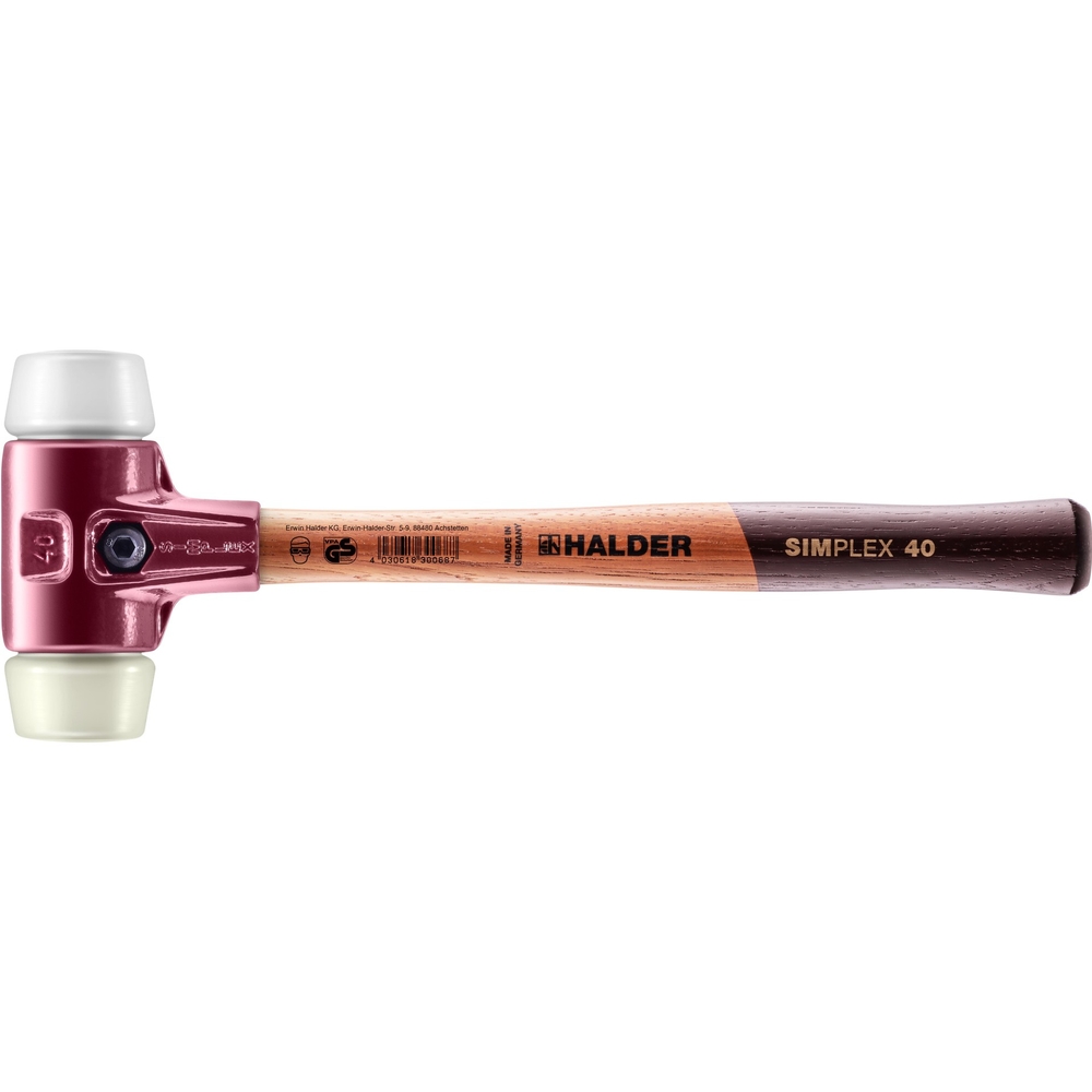 Maillet SIMPLEX avec boîtier en fonte malléable et manche en bois diam 40 superplastique nylon - HALDER - 3078.040