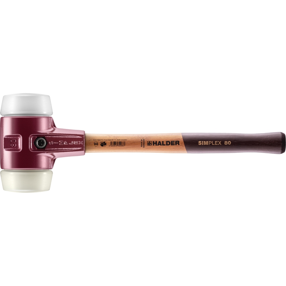 Maillet SIMPLEX avec boîtier en fonte malléable et manche en bois diam 80 superplastique nylon - HALDER - 3078.080