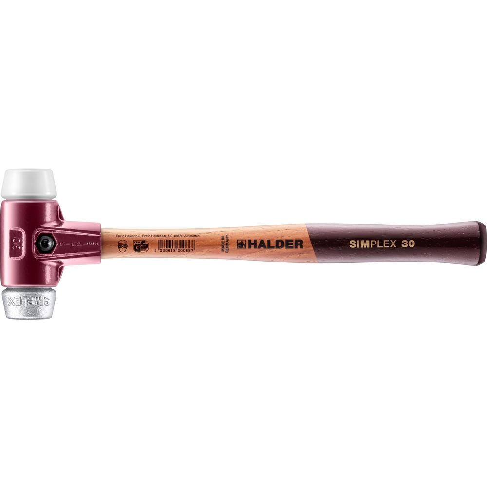 Maillet SIMPLEX avec boîtier en fonte malléable et manche en bois diam 30 superplastique métal doux - HALDER - 3079.030