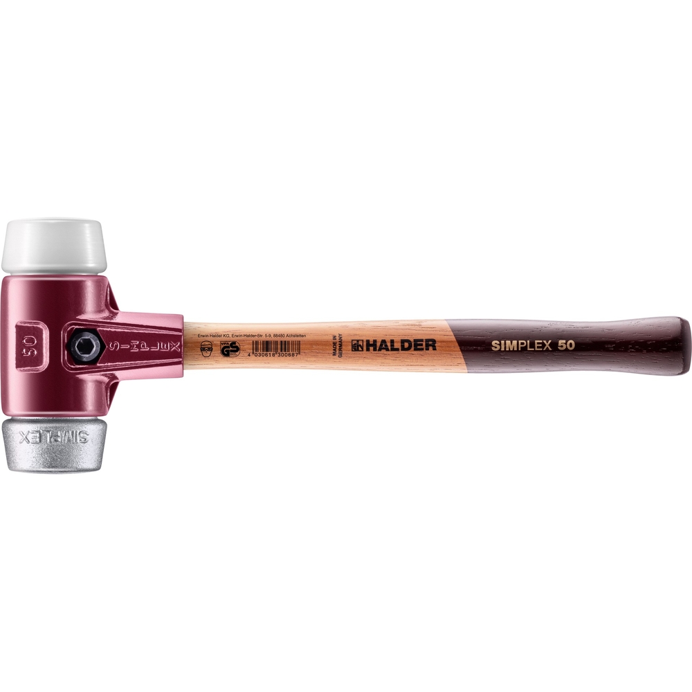 Maillet SIMPLEX avec boîtier en fonte malléable et manche en bois diam 50 superplastique métal doux - HALDER - 3079.050
