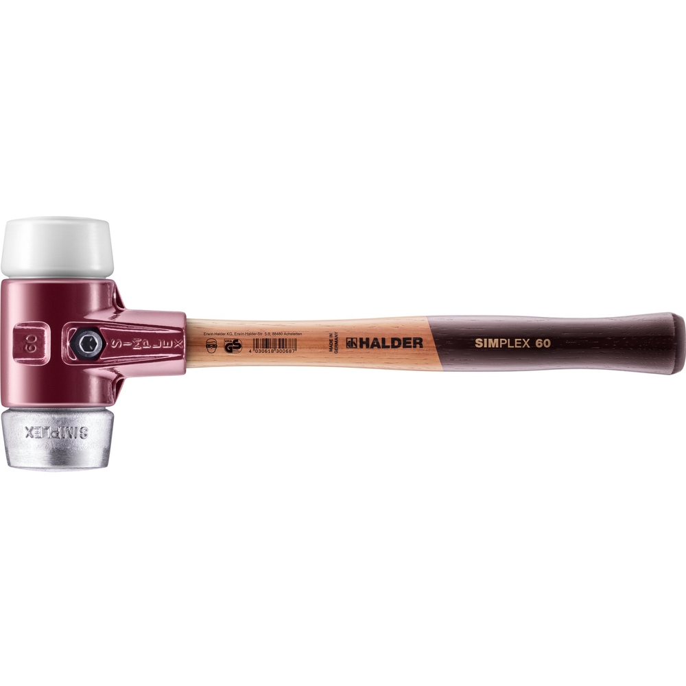 Maillet SIMPLEX avec boîtier en fonte malléable et manche en bois diam 60 superplastique métal doux - HALDER - 3079.060