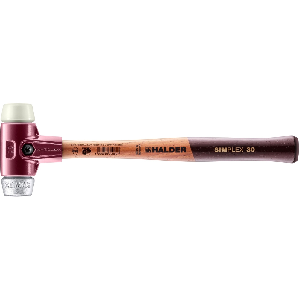 Maillet SIMPLEX avec boîtier en fonte malléable et manche en bois diam 30 nylon métal doux - HALDER - 3089.030