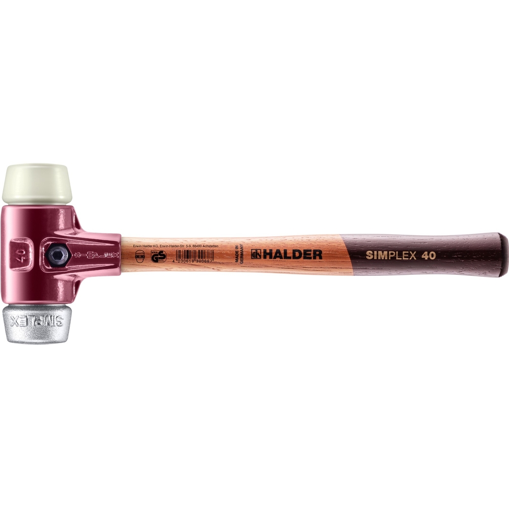 Maillet SIMPLEX avec boîtier en fonte malléable et manche en bois diam 40 nylon métal doux - HALDER - 3089.040