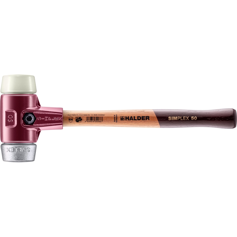 Maillet SIMPLEX avec boîtier en fonte malléable et manche en bois diam 50 nylon métal doux - HALDER - 3089.050