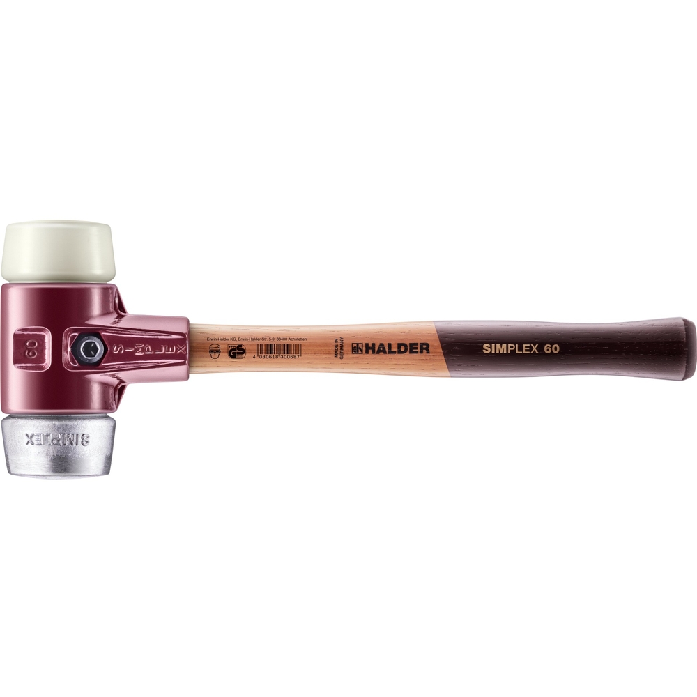 Maillet SIMPLEX avec boîtier en fonte malléable et manche en bois diam 60 nylon métal doux - HALDER - 3089.060