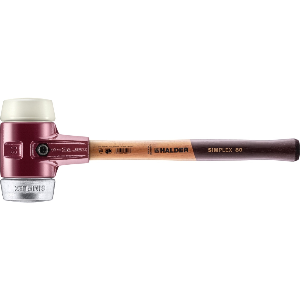 Maillet SIMPLEX avec boîtier en fonte malléable et manche en bois diam 80 nylon métal doux - HALDER - 3089.080