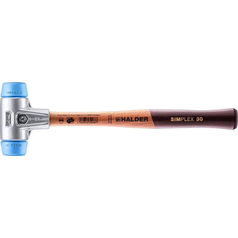 Maillet SIMPLEX avec boîtier en aluminium et manche en bois diam 30 TPE souple - HALDER - 3101.030