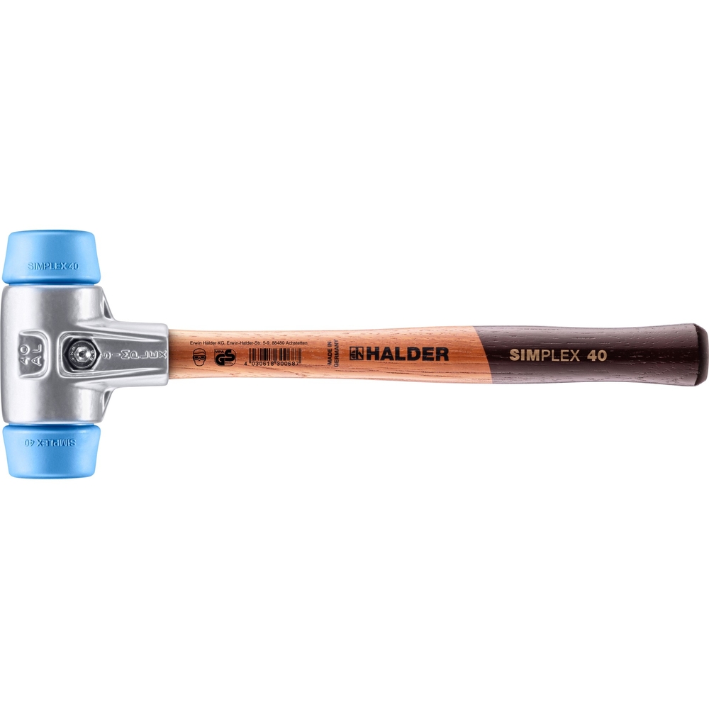 Maillet SIMPLEX avec boîtier en aluminium et manche en bois diam 40 TPE souple - HALDER - 3101.040
