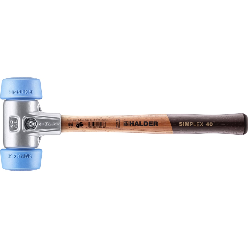 Maillet SIMPLEX 50 à 40 avec boîtier en aluminium et manche en bois TPE souple - HALDER - 3101.051