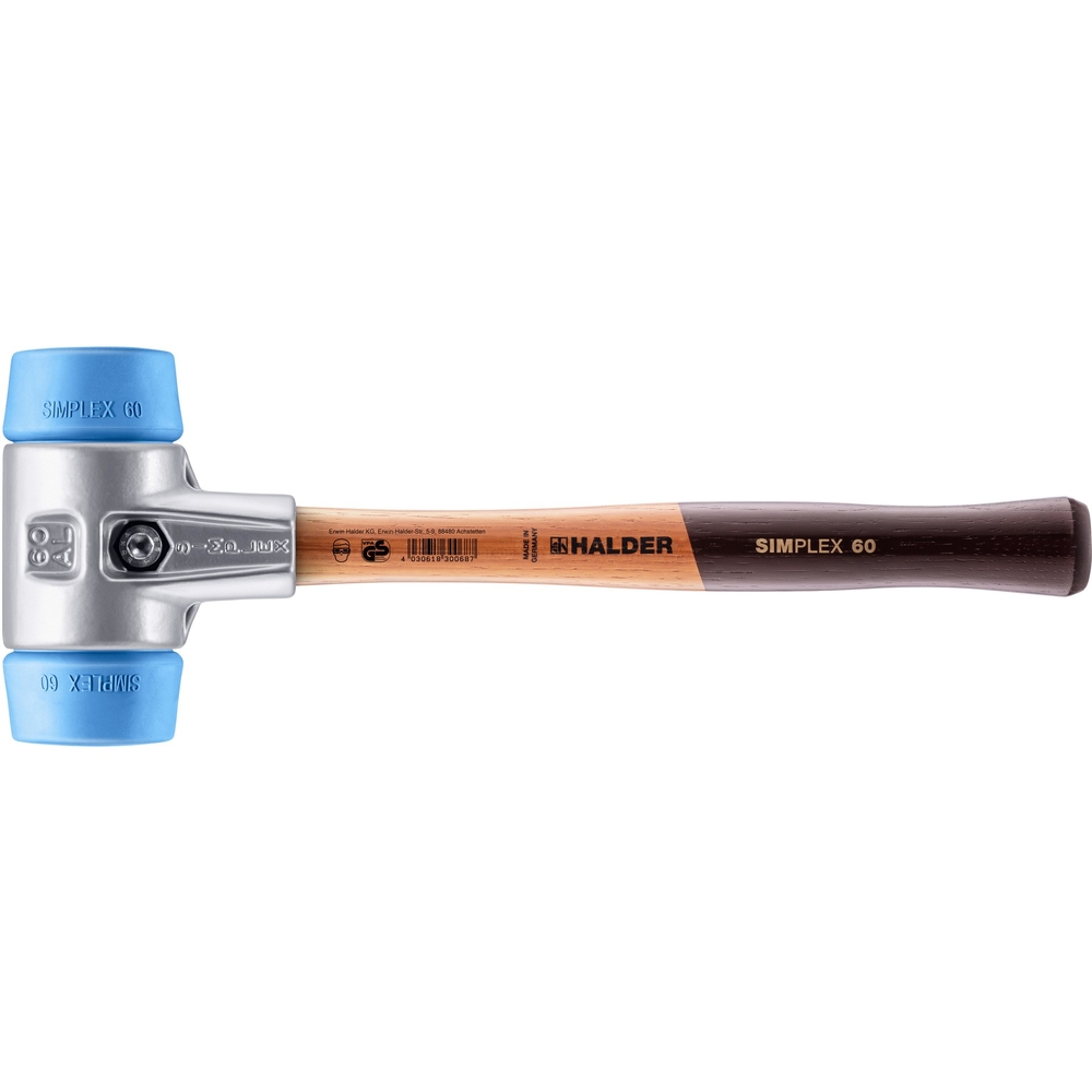 Maillet SIMPLEX avec boîtier en aluminium et manche en bois diam 60 TPE souple - HALDER - 3101.060