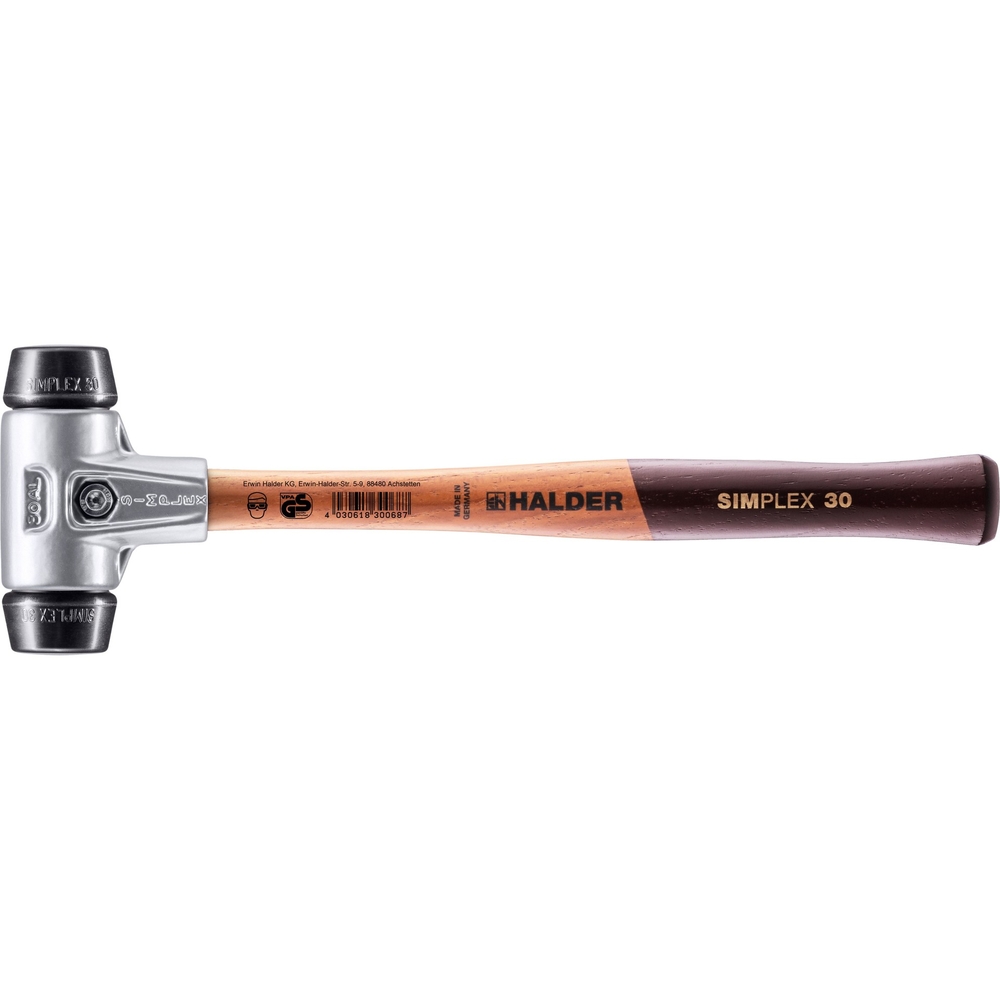 Maillet SIMPLEX avec boîtier en aluminium et manche en bois diam 30 caoutchouc chargé - HALDER - 3102.030
