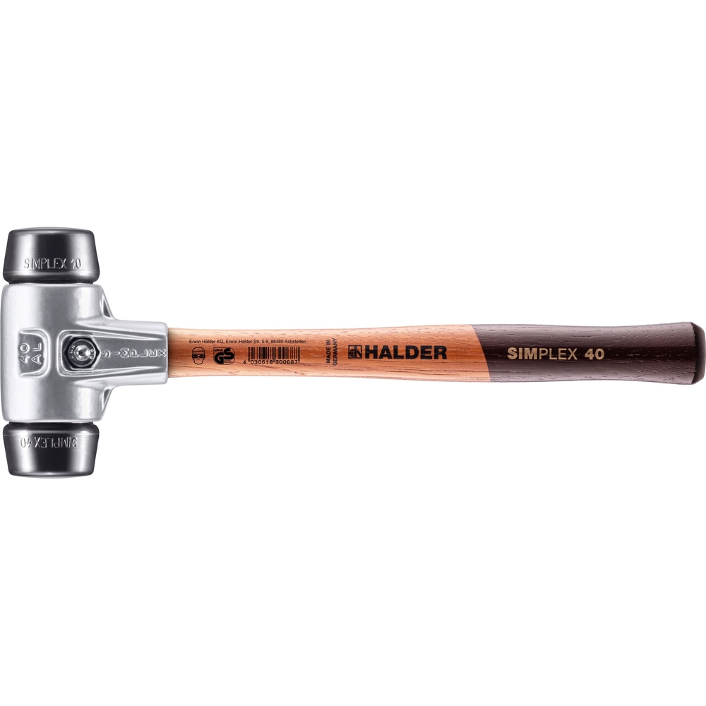 Maillet SIMPLEX avec boîtier en aluminium et manche en bois diam 40 caoutchouc chargé - HALDER - 3102.040