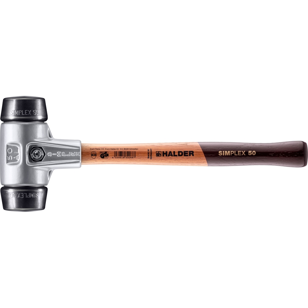 Maillet SIMPLEX avec boîtier en aluminium et manche en bois diam 50 caoutchouc chargé - HALDER - 3102.050