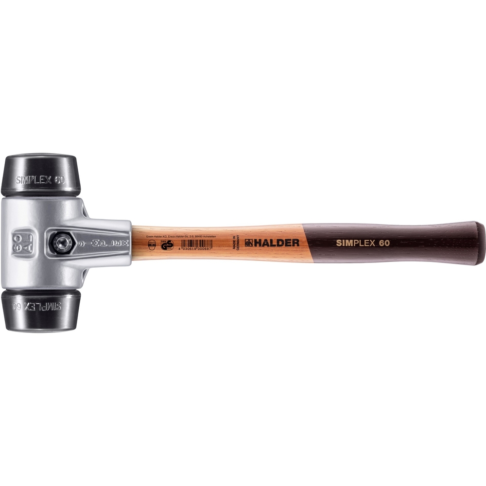 Maillet SIMPLEX avec boîtier en aluminium et manche en bois diam 60 caoutchouc chargé - HALDER - 3102.060
