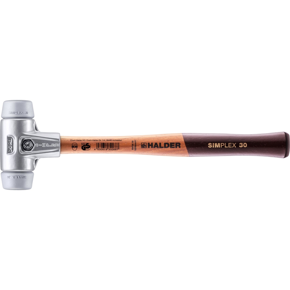 Maillet SIMPLEX avec boîtier en aluminium et manche en bois diam 30 TPE moyen - HALDER - 3103.030