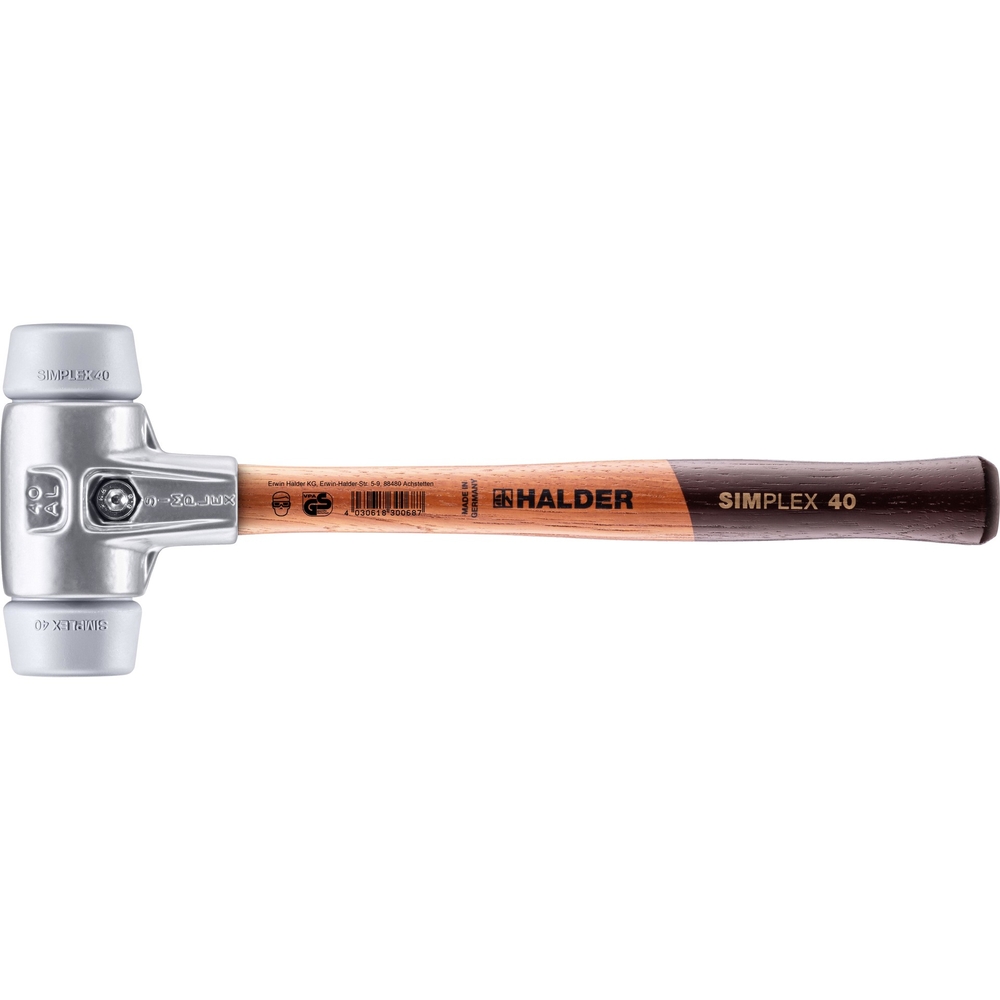 Maillet SIMPLEX avec boîtier en aluminium et manche en bois diam 40 TPE moyen - HALDER - 3103.040