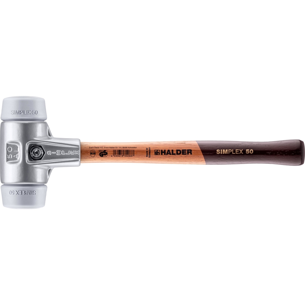 Maillet SIMPLEX avec boîtier en aluminium et manche en bois diam 50 TPE moyen - HALDER - 3103.050