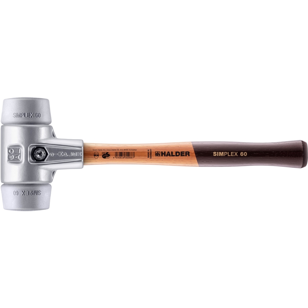 Maillet SIMPLEX avec boîtier en aluminium et manche en bois diam 60 TPE moyen - HALDER - 3103.060