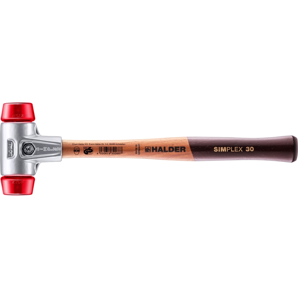 Maillet SIMPLEX avec boîtier en aluminium et manche en bois diam 30 plastique - HALDER - 3106.030