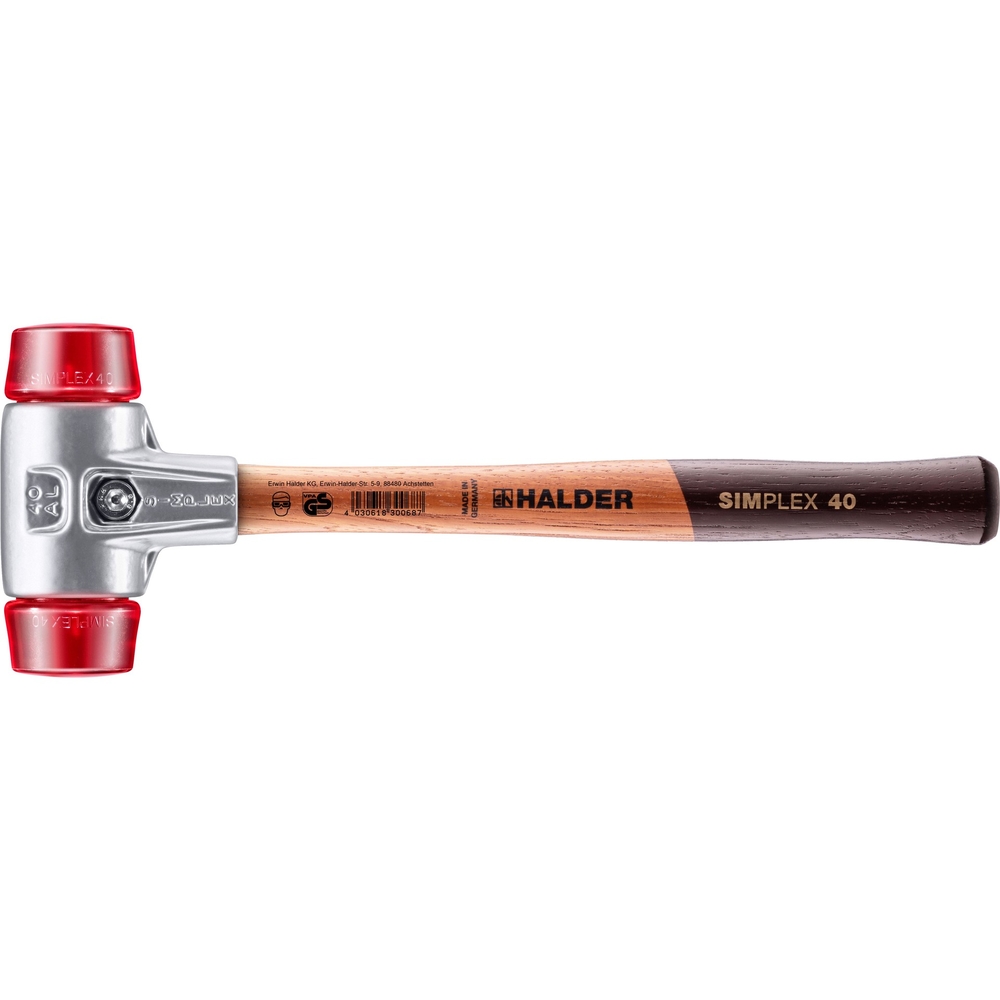 Maillet SIMPLEX avec boîtier en aluminium et manche en bois diam 40 plastique - HALDER - 3106.040