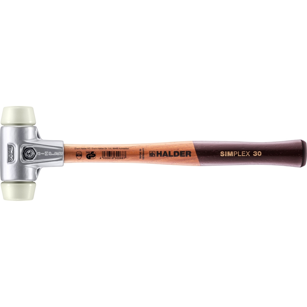 Maillet SIMPLEX avec boîtier en aluminium et manche en bois diam 30 nylon - HALDER - 3108.030
