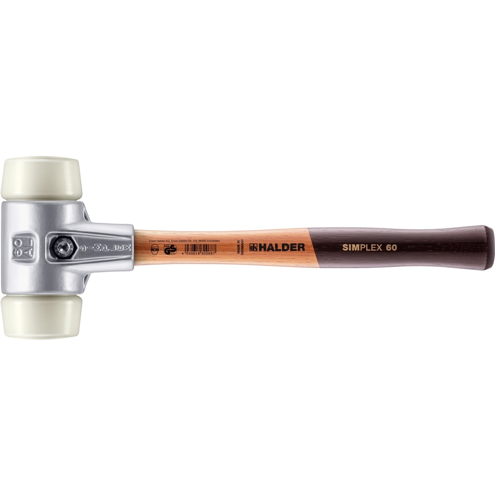 Maillet SIMPLEX avec boîtier en aluminium et manche en bois diam 60 nylon - HALDER - 3108.060