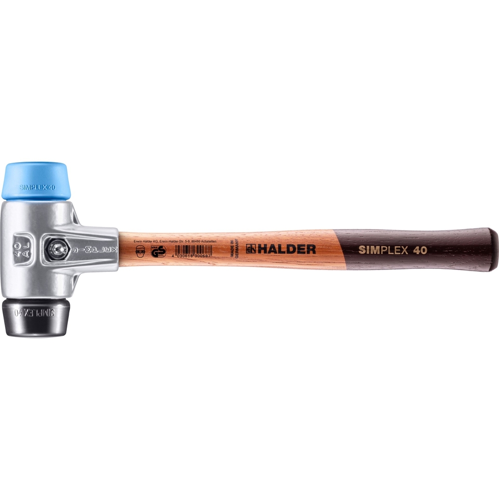 Maillet SIMPLEX avec boîtier en aluminium et manche en bois diam 40 TPE souple caoutchouc chargé - HALDER - 3112.040