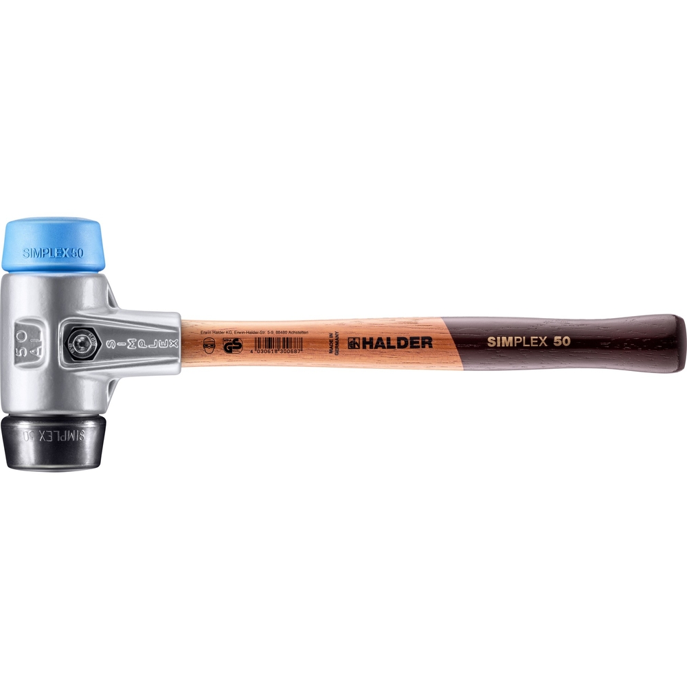 Maillet SIMPLEX avec boîtier en aluminium et manche en bois diam 50 TPE souple caoutchouc chargé - HALDER - 3112.050