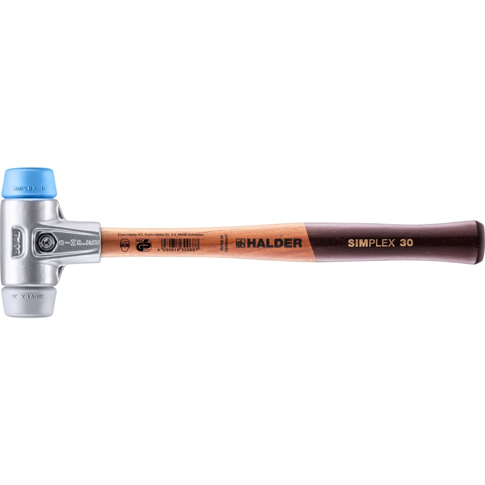Maillet SIMPLEX avec boîtier en aluminium et manche en bois diam 30 TPE souple TPE moyen - HALDER - 3113.030