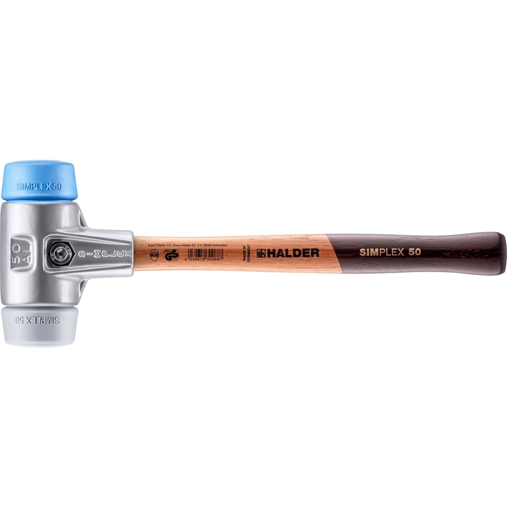 Maillet SIMPLEX avec boîtier en aluminium et manche en bois diam 50 TPE souple TPE moyen - HALDER - 3113.050