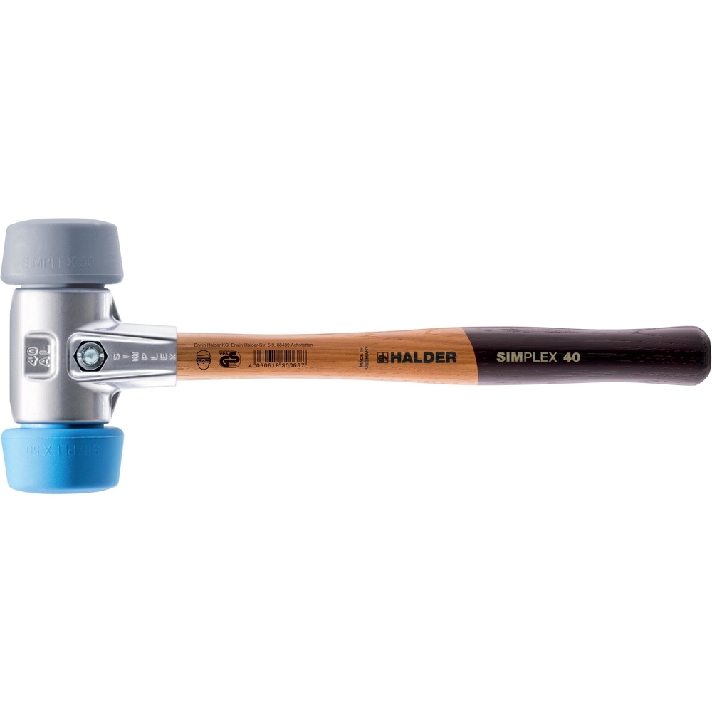 Maillet SIMPLEX 50 - 40 TPE souple TPE moyen avec boîtier en aluminium et manche en bois - HALDER - 3113.051