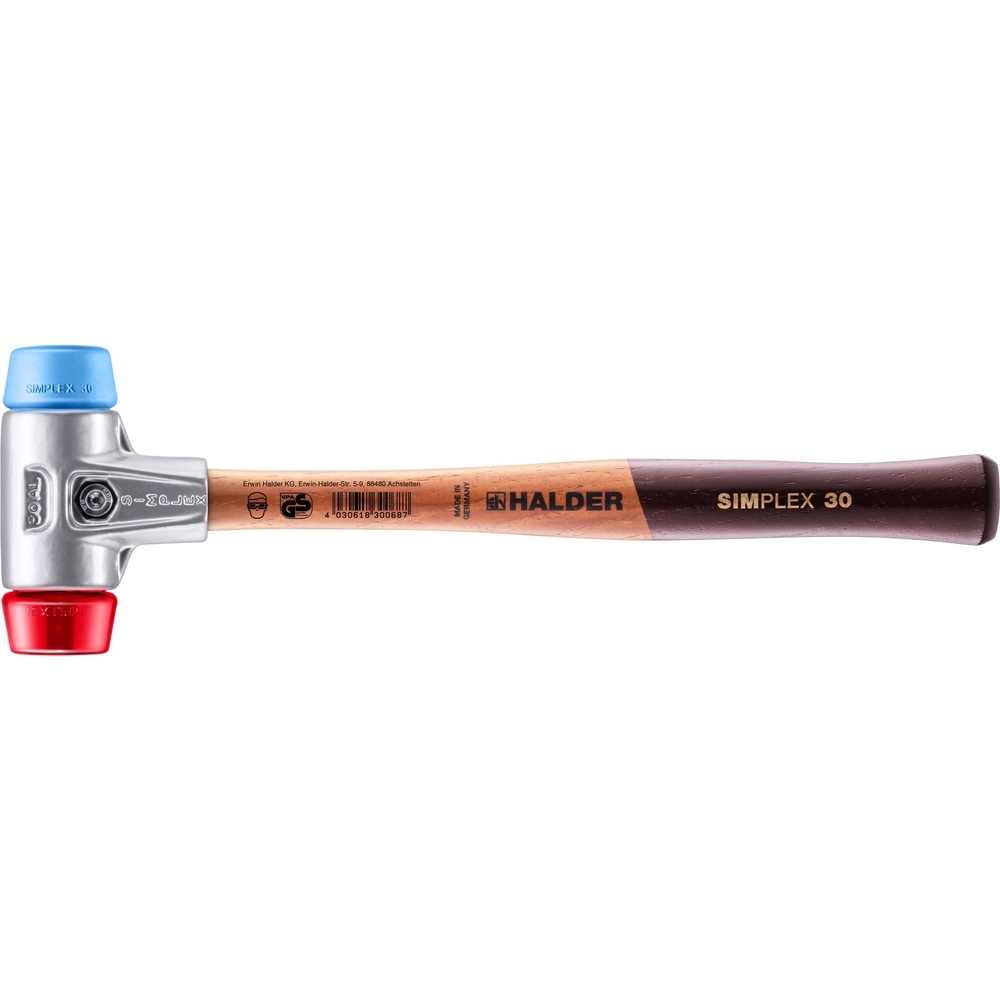 Maillet SIMPLEX avec boîtier en aluminium et manche en bois diam 30 TPE souple plastique - HALDER - 3116.030