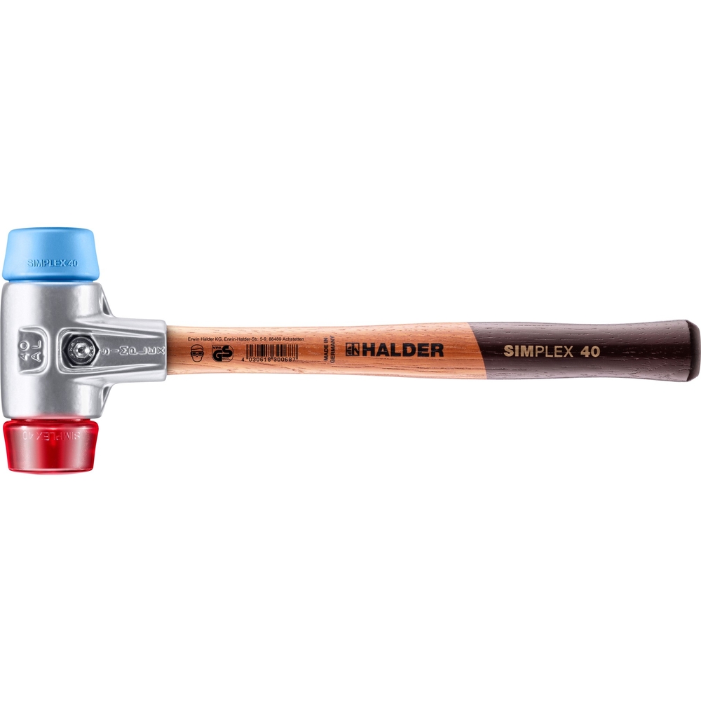 Maillet SIMPLEX avec boîtier en aluminium et manche en bois diam 40 TPE souple plastique - HALDER - 3116.040