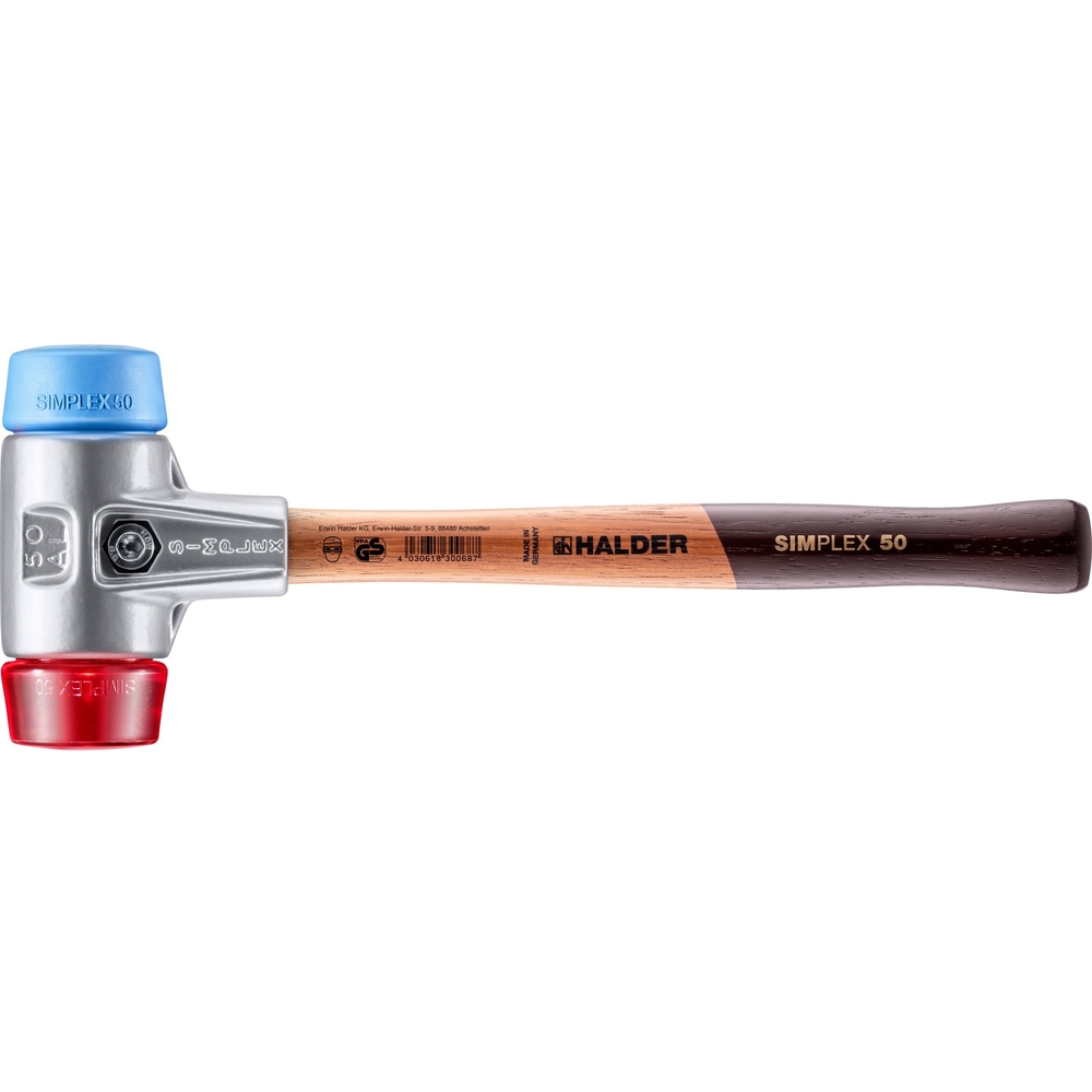 Maillet SIMPLEX avec boîtier en aluminium et manche en bois diam 50 TPE souple plastique - HALDER - 3116.050