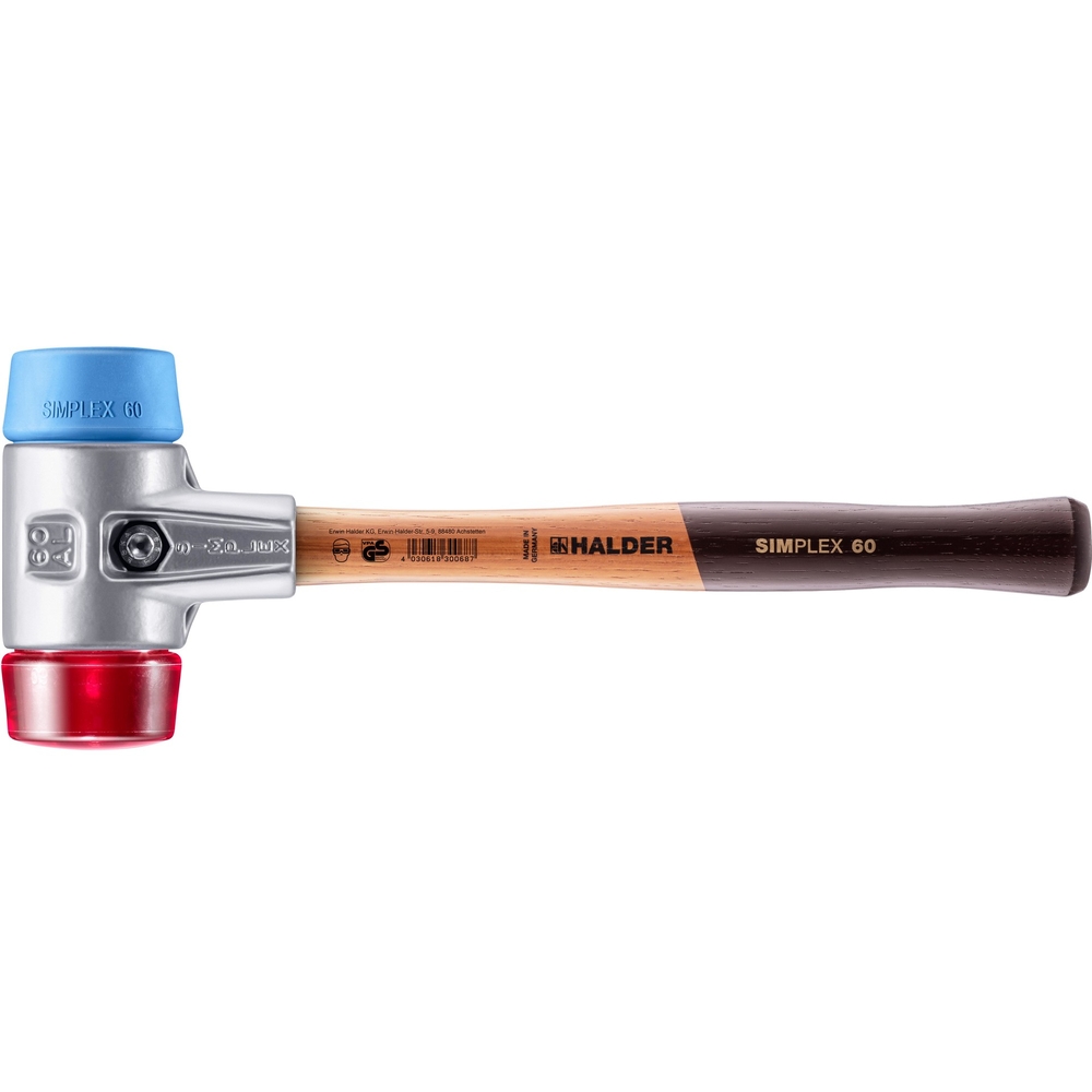 Maillet SIMPLEX avec boîtier en aluminium et manche en bois diam 60 TPE souple plastique - HALDER - 3116.060