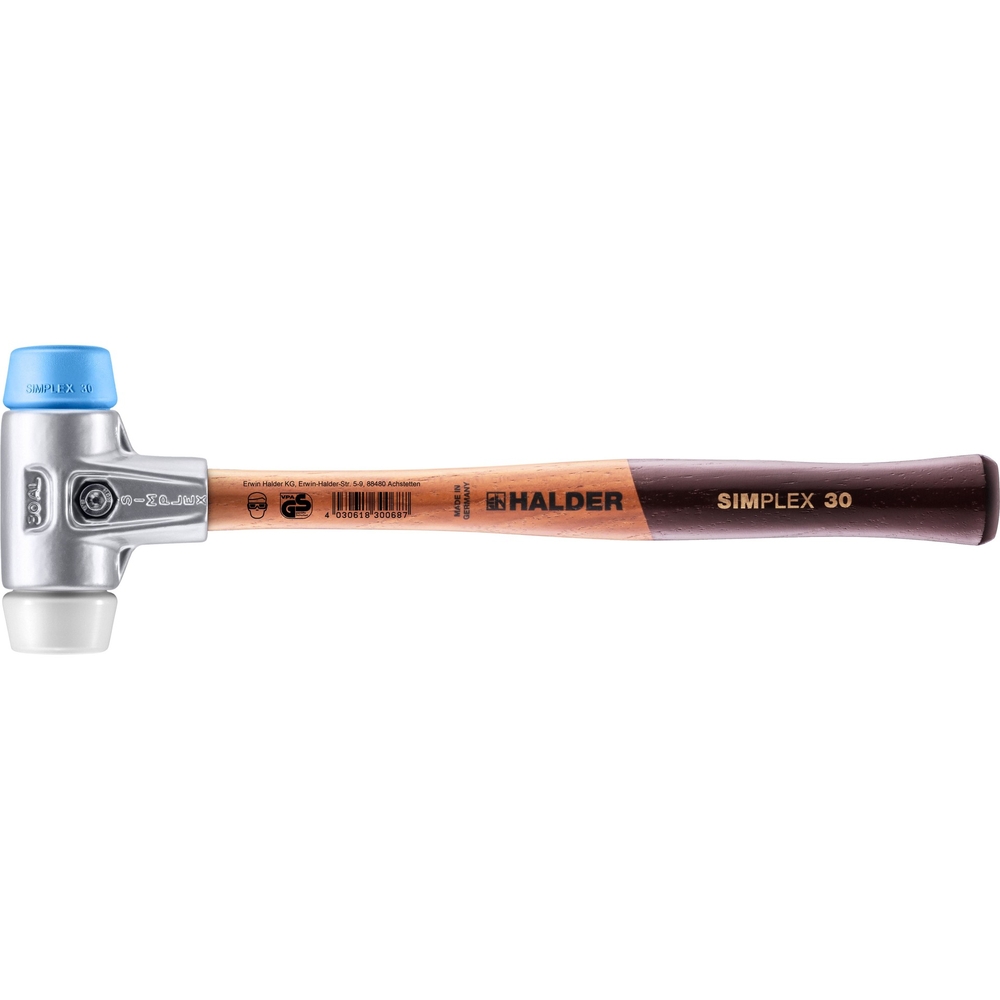 Maillet SIMPLEX avec boîtier en aluminium et manche en bois diam 30 TPE souple superplastique - HALDER - 3117.030