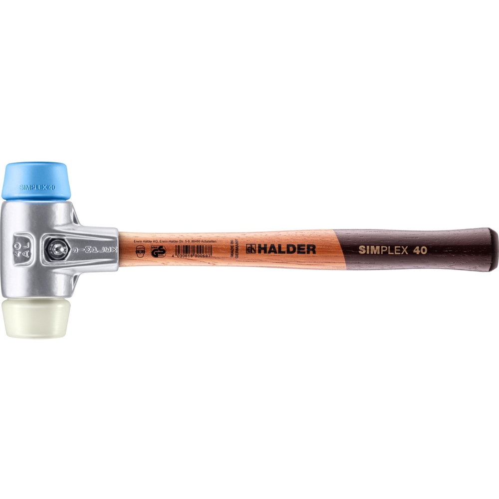 Maillet SIMPLEX avec boîtier en aluminium et manche en bois diam 40 TPE souple nylon - HALDER - 3118.040