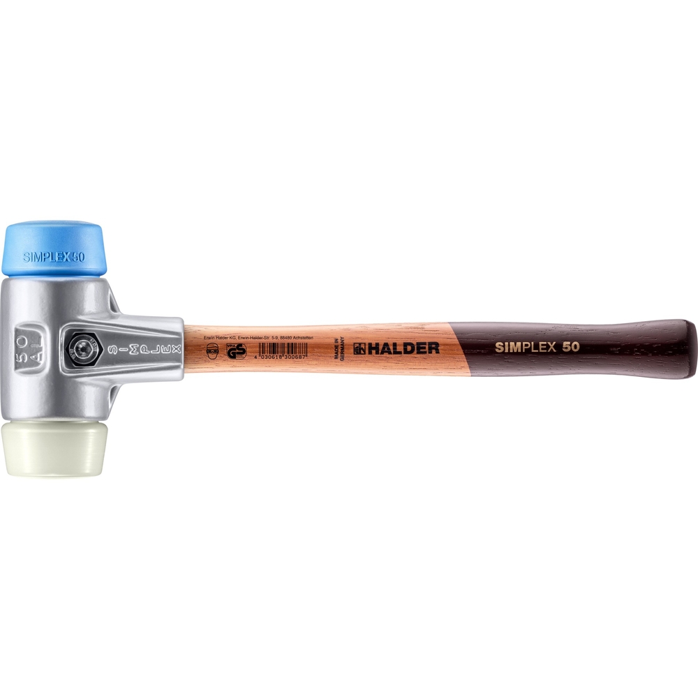 Maillet SIMPLEX avec boîtier en aluminium et manche en bois diam 50 TPE souple nylon - HALDER - 3118.050