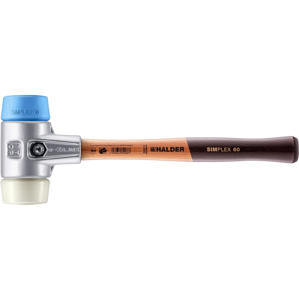 Maillet SIMPLEX avec boîtier en aluminium et manche en bois diam 60 TPE souple nylon - HALDER - 3118.060