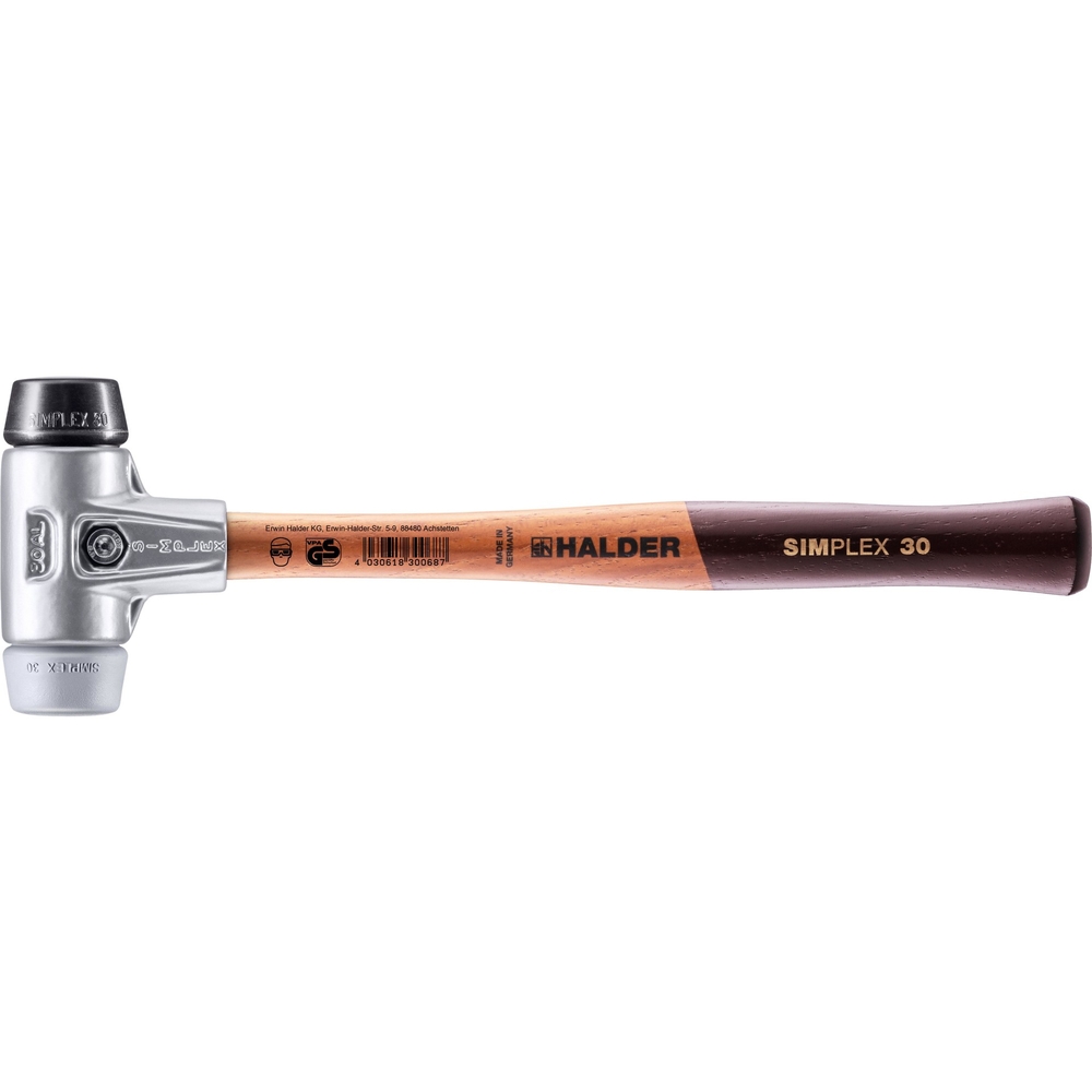 Maillet SIMPLEX avec boîtier en aluminium et manche en bois diam 30 caoutchouc chargé TPE moyen - HALDER - 3123.030