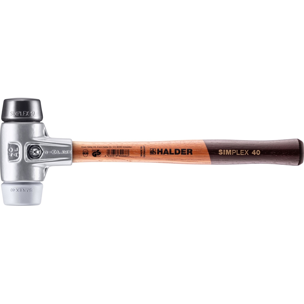 Maillet SIMPLEX avec boîtier en aluminium et manche en bois diam 40 caoutchouc chargé TPE moyen - HALDER - 3123.040