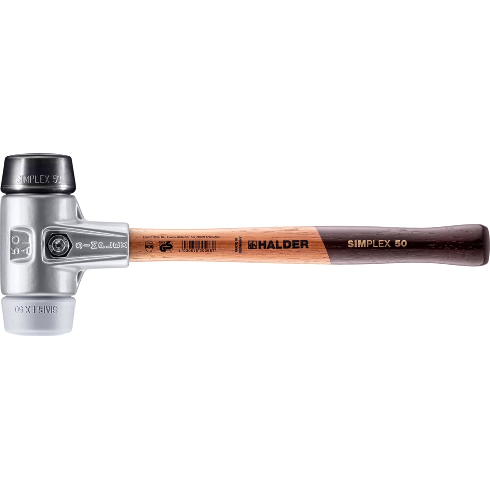 Maillet SIMPLEX avec boîtier en aluminium et manche en bois diam 50 caoutchouc chargé TPE moyen - HALDER - 3123.050