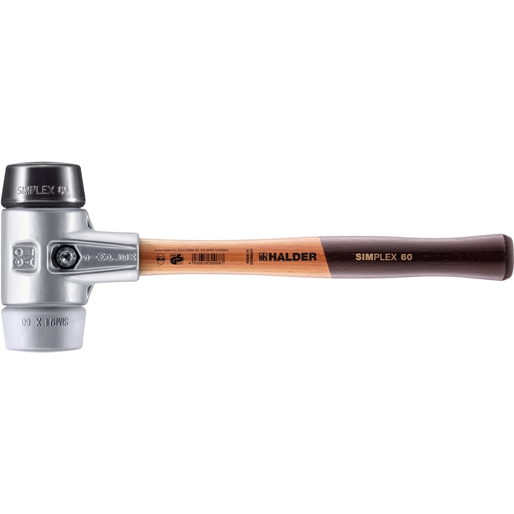 Maillet SIMPLEX avec boîtier en aluminium et manche en bois diam 60 caoutchouc chargé TPE moyen - HALDER - 3123.060