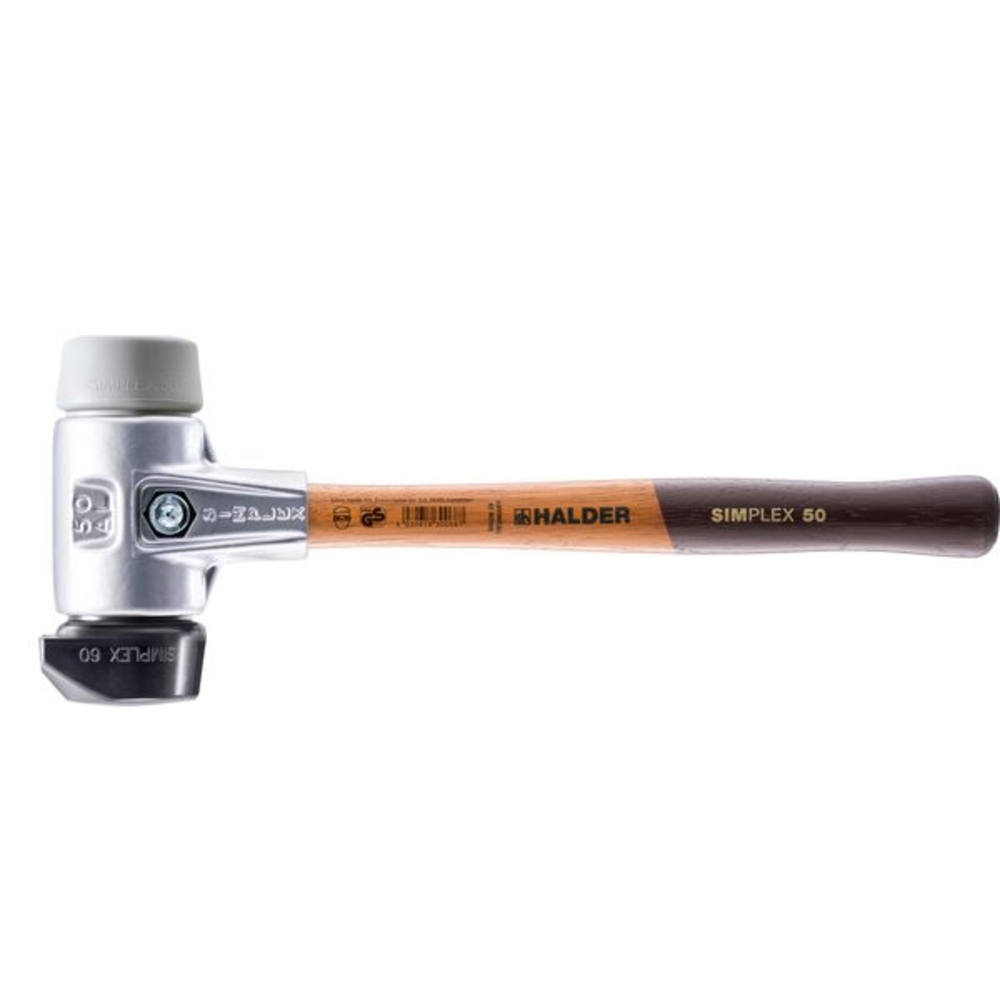 Maillet SIMPLEX boîtier aluminium et manche en bois diam 60 caoutchouc noir pied intégré TPE gris rond - HALDER - 3123.260