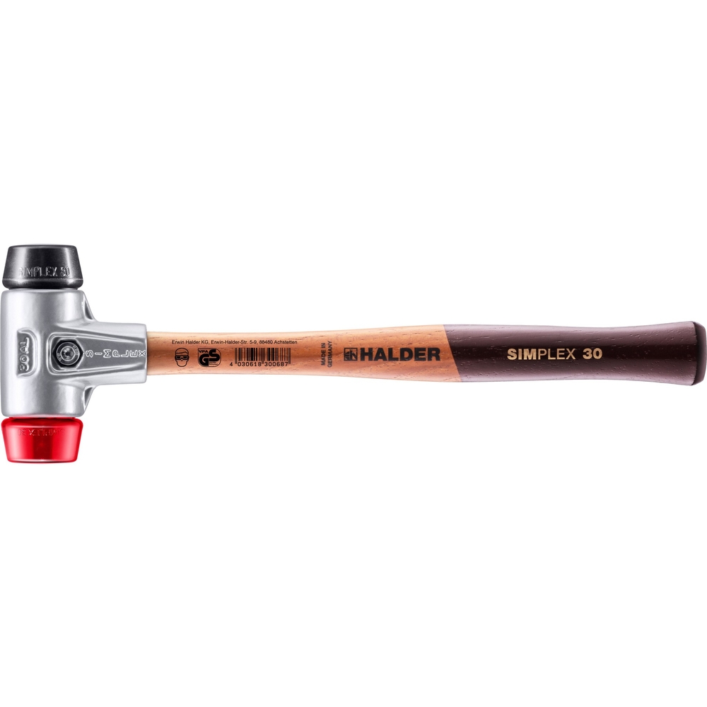 Maillet SIMPLEX avec boîtier en aluminium et manche en bois diam 30 caoutchouc chargé plastique - HALDER - 3126.030
