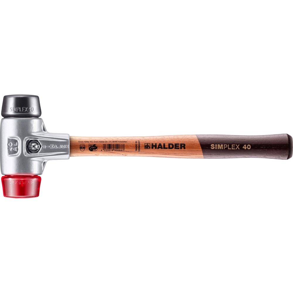 Maillet SIMPLEX avec boîtier en aluminium et manche en bois diam 40 caoutchouc chargé plastique - HALDER - 3126.040