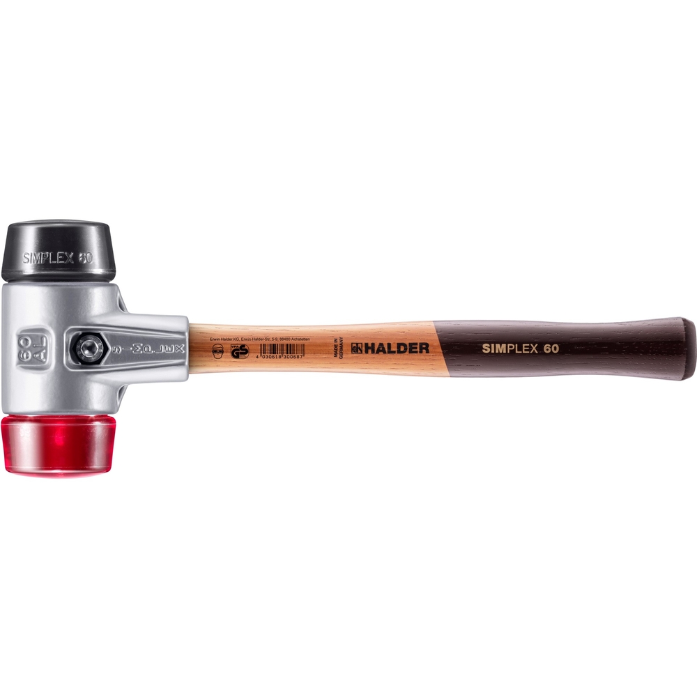 Maillet SIMPLEX avec boîtier en aluminium et manche en bois diam 60 caoutchouc chargé plastique - HALDER - 3126.060