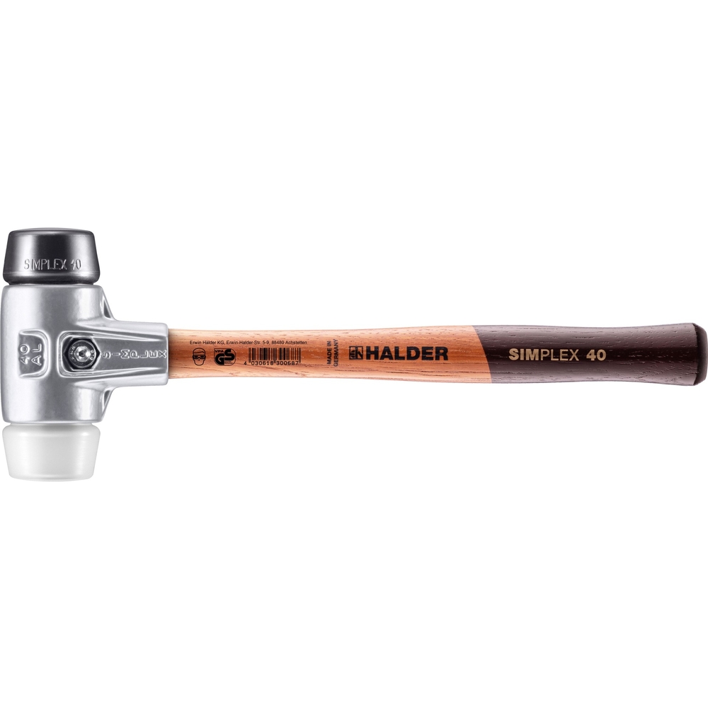 Maillet SIMPLEX avec boîtier en aluminium et manche en bois diam 40 caoutchouc chargé superplastique - HALDER - 3127.040